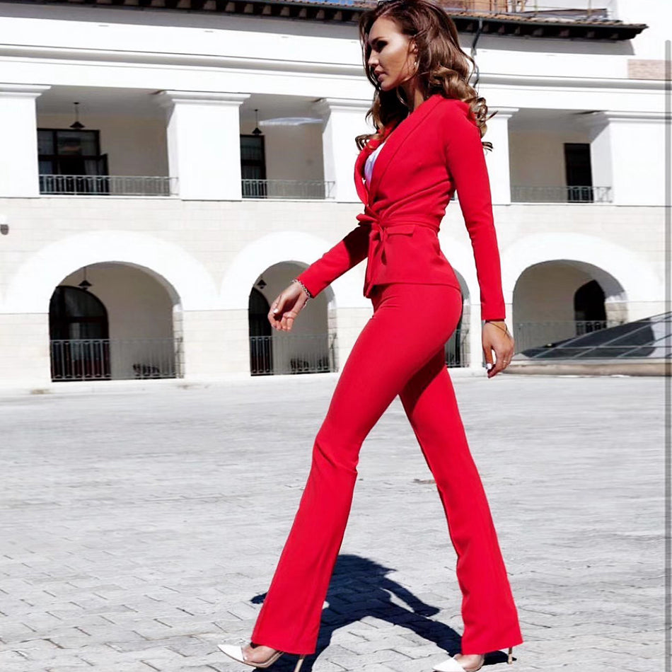 Women's Casual V-Neck Long-Sleeved Spandex Suit