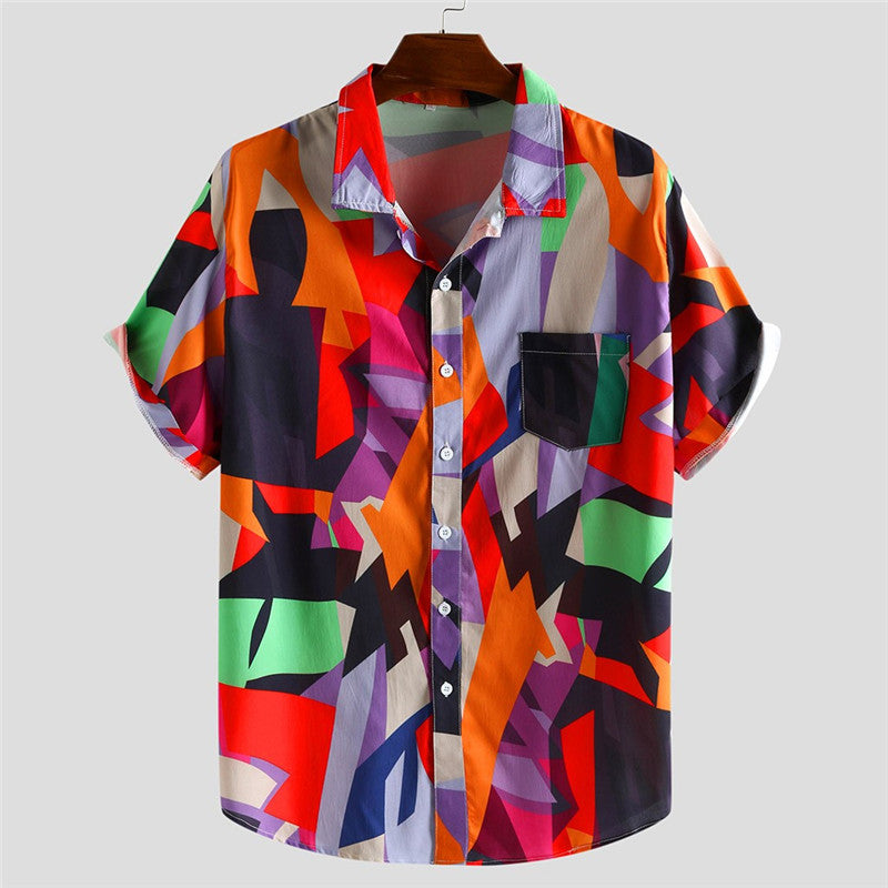 Men's Casual Short Sleeved Shirt With Print | Plus Size