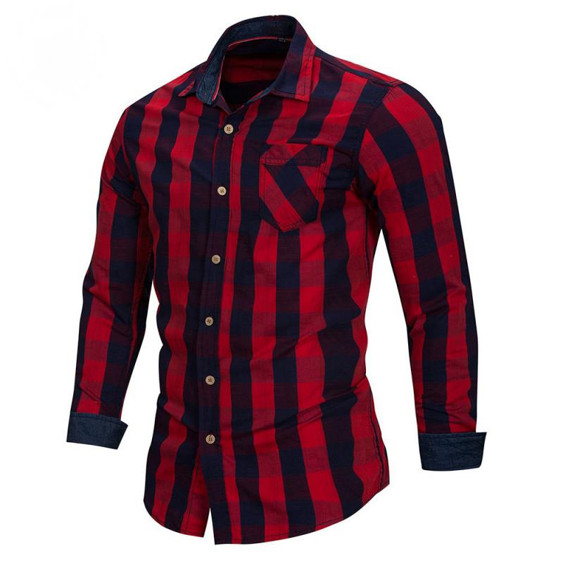 Men's Casual Cotton Plaid Long Sleeved Shirt | Plus Size