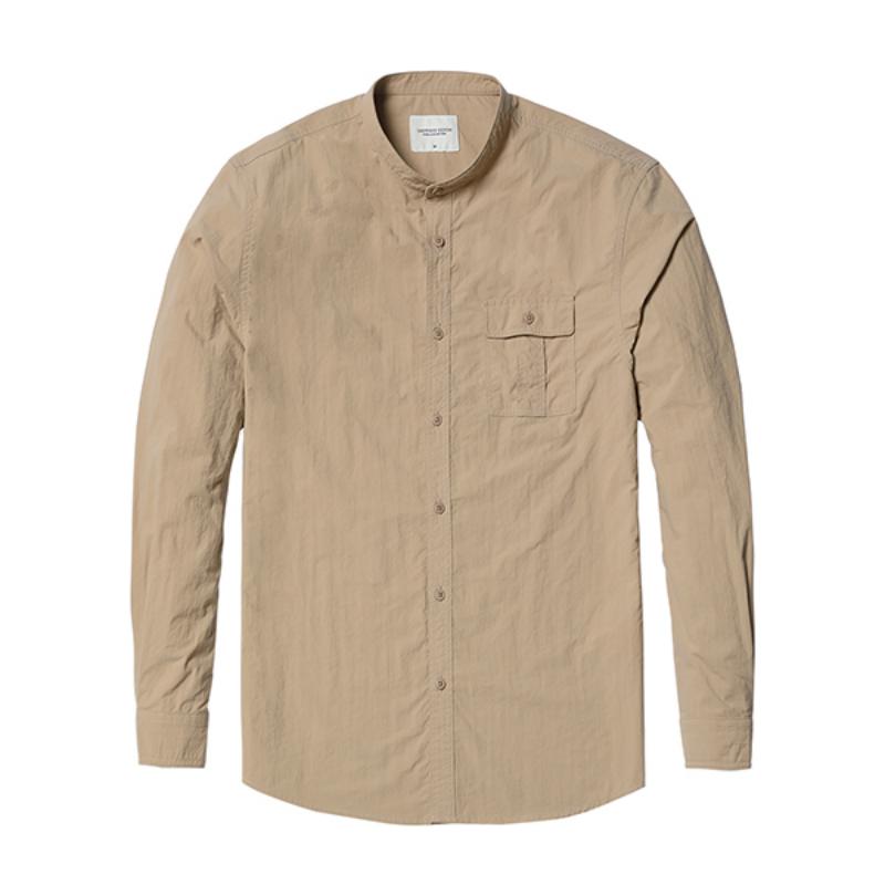 Men's Autumn Long Sleeved Shirt With Mandarin Collar | Plus Size