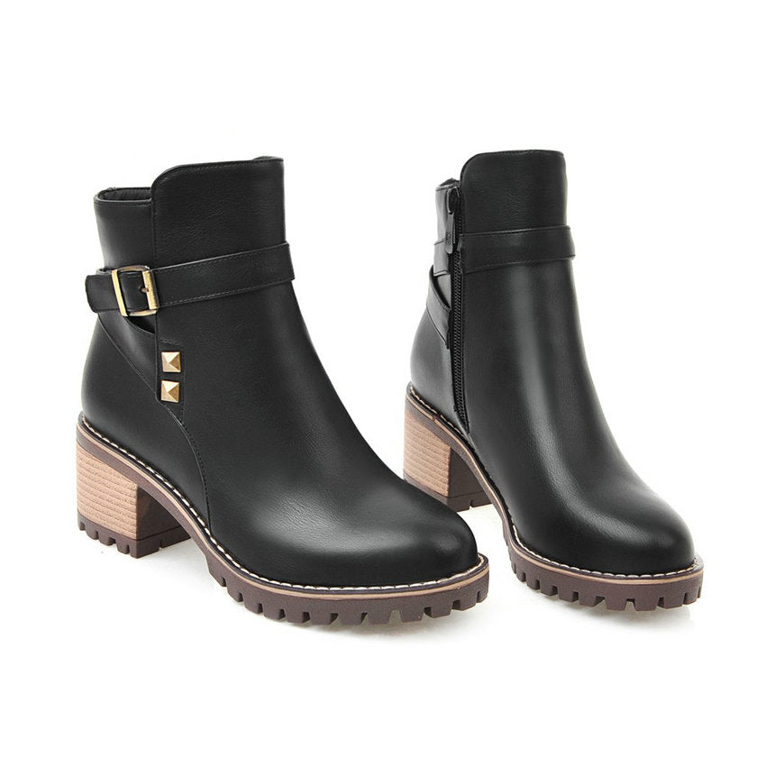Women's Spring/Autumn PU Ankle Boots With Square High Heels