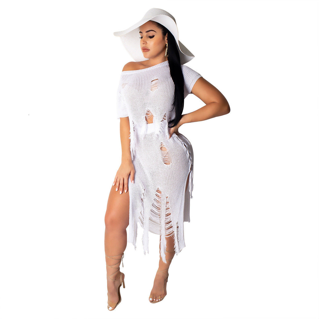 Women's Summer Knitted Sheath Two-Piece Dress With Tassels