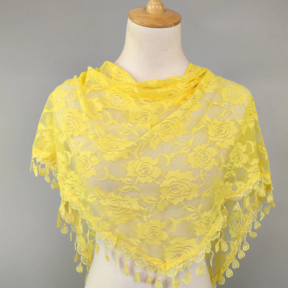 Women's Lace Floral Scarf With Tassels