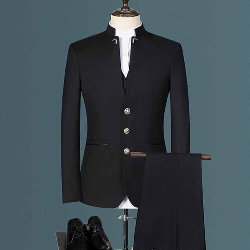 Men's Wedding Three-Piece Suit Set | Stand Collar Jacket & Pants & Vest