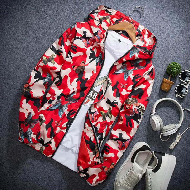 Men's Autumn Casual Hooded Windbreaker With Print