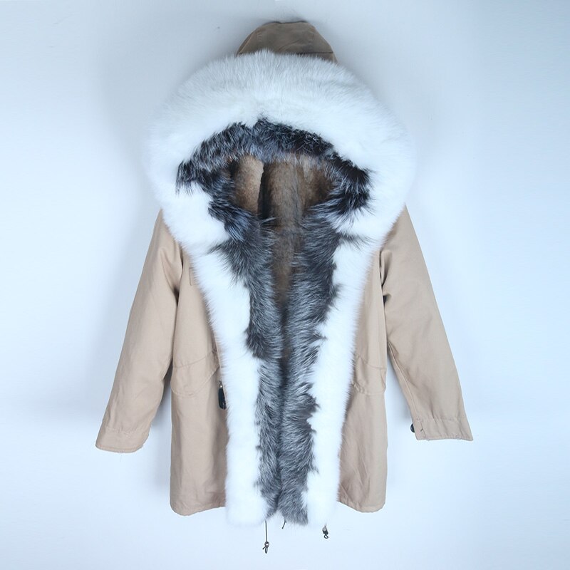 Women's Winter Casual Hooded Long Warm Parka With Rabbit Fur