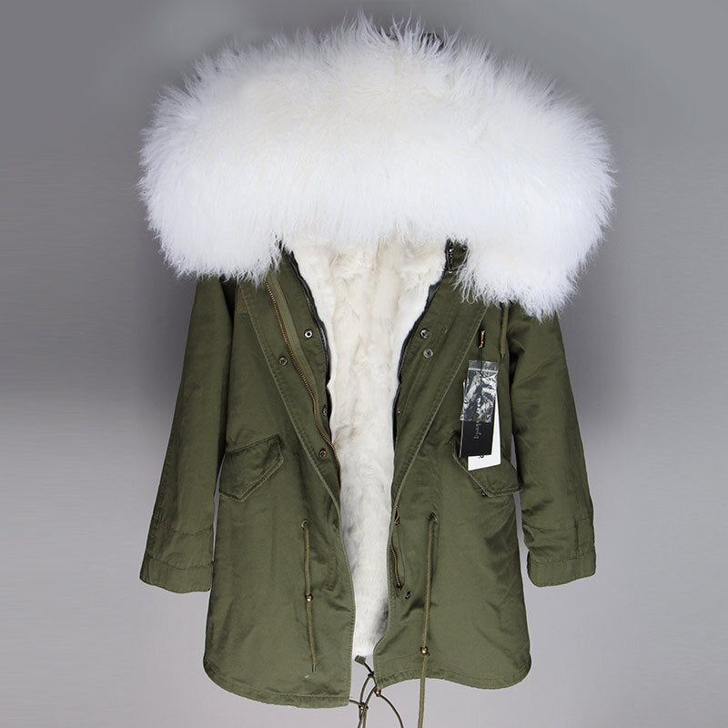 Women's Winter Casual Slim Long Parka With Sheep Fur