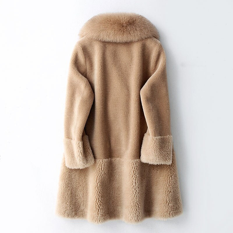 Women's Winter Thick V-Neck Long Coat With Fox Fur