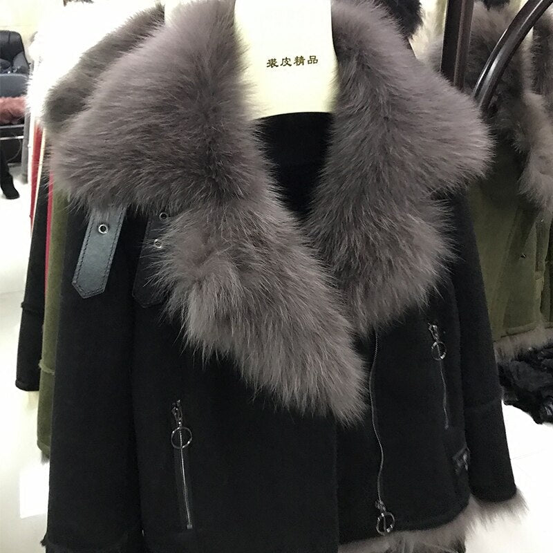 Women's Winter Thick Short Suede Coat With Fox Fur