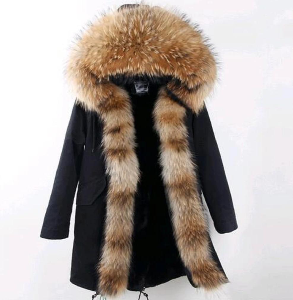 Women's Winter Casual Hooded Thick Polyester Parka With Raccoon Fur