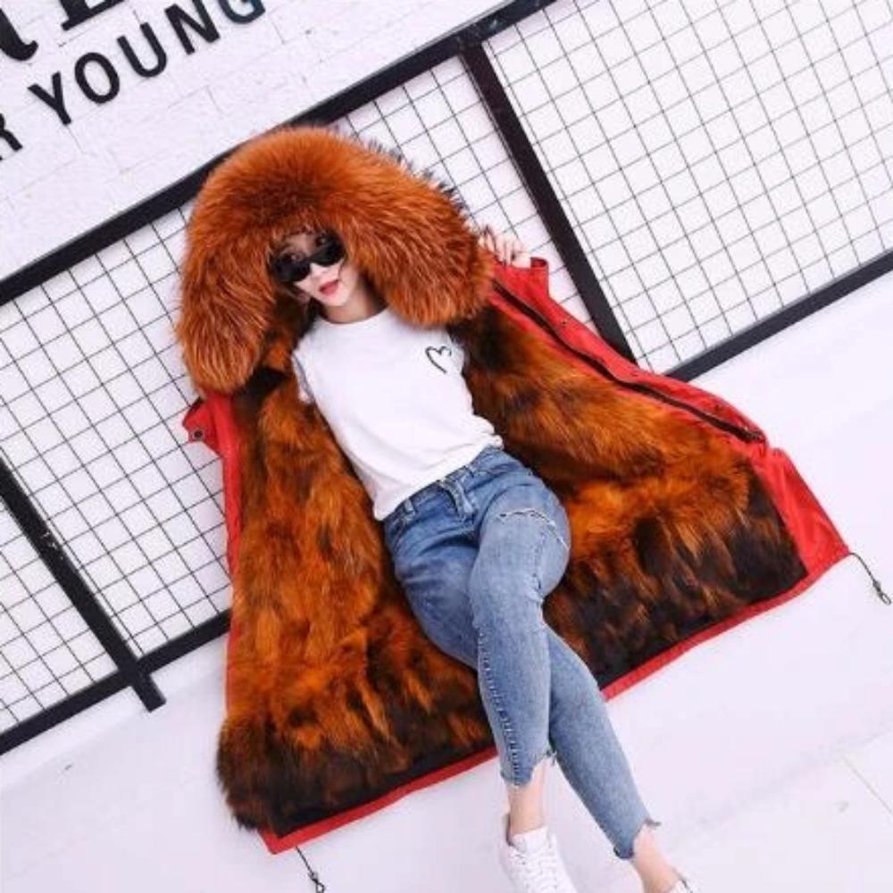 Women's Winter Casual Long Slim Parka With Fox Fur