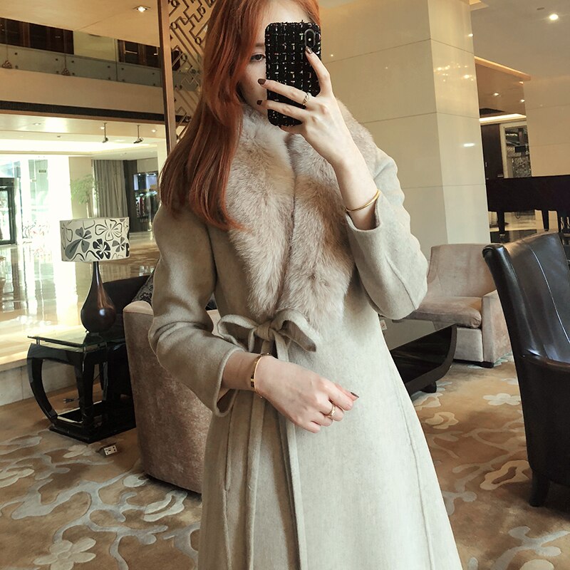 Women's Winter Casual Slim Long Trench With Fox Fur
