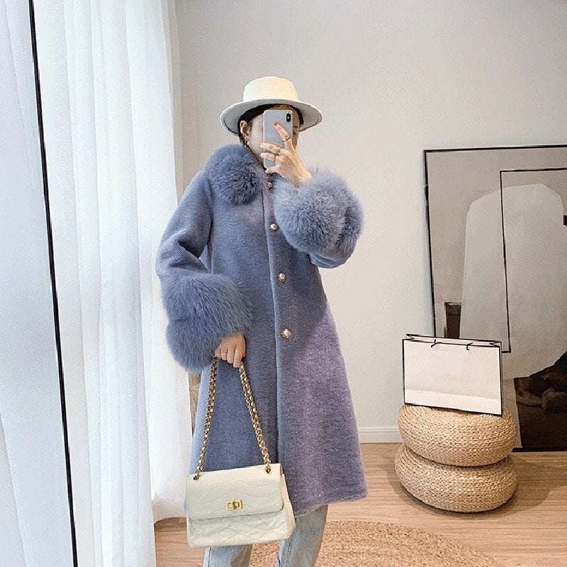Women's Winter Warm Loose Long Trench With Fox Fur