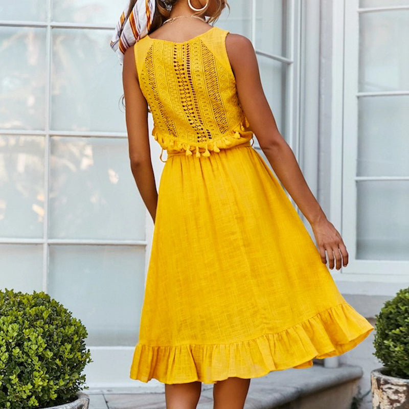 Women's Summer Ruffled A-Line Dress With Tassels