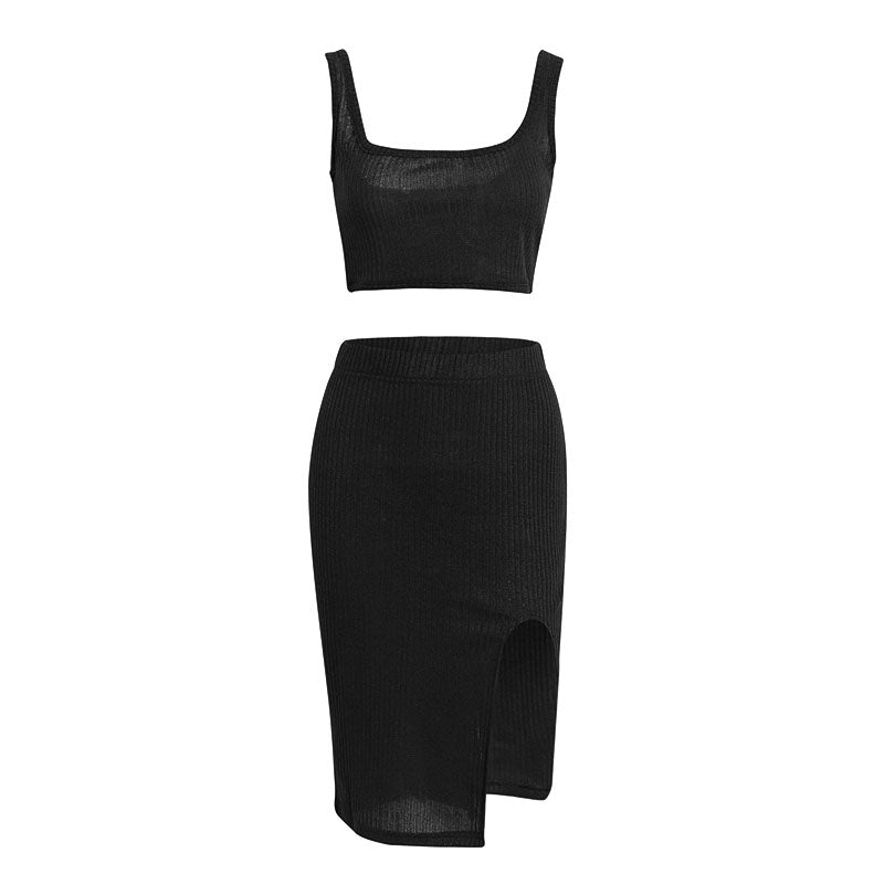 Women's Summer Casual Ribbed Sleeveless Two-Piece Dress