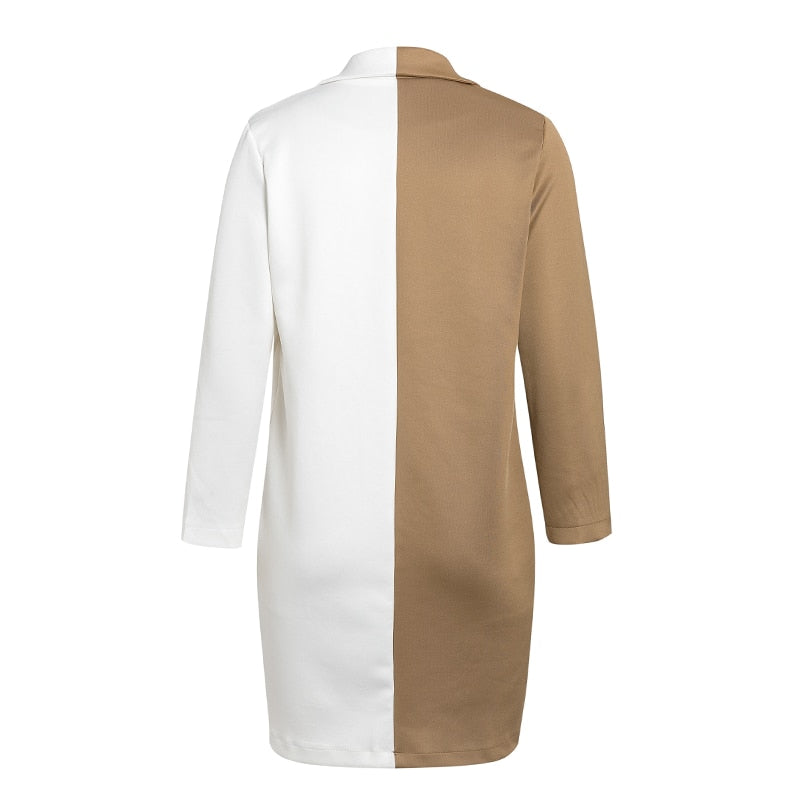 Women's Spring/Autumn Polyester V-Neck Patchwork Short Dress
