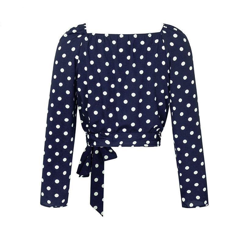Women's Spring V-Neck Crop Top With Polka Dot Print