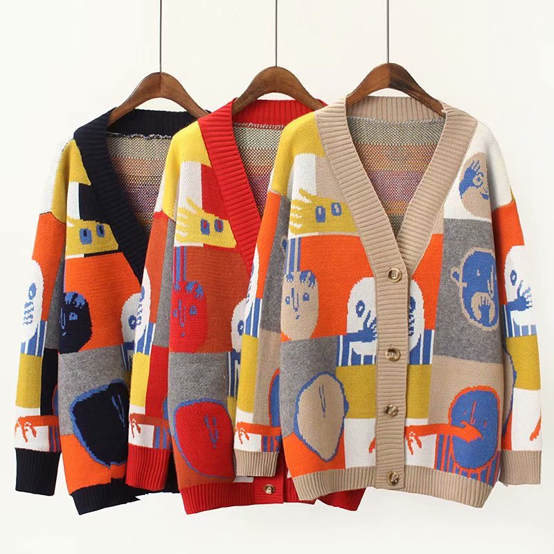 Women's Casual Patchwork V-Neck Long Cardigan