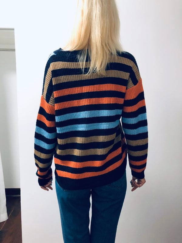 Women's Autumn/Winter Knitted Striped O-Neck Sweater