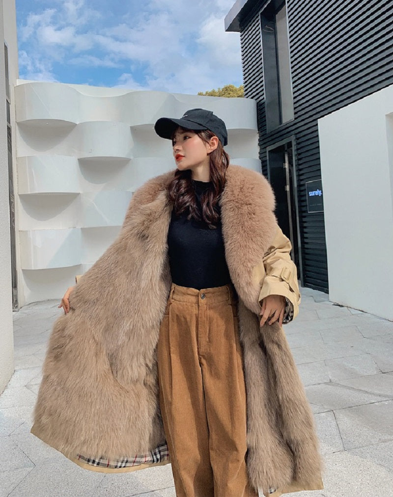 Women's Winter Casual Warm Long Trench With Fox Fur