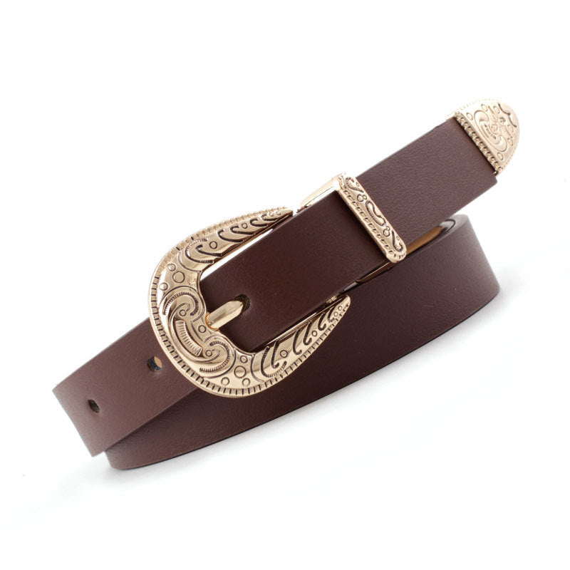 Women's Leather Belt With Metal Buckle