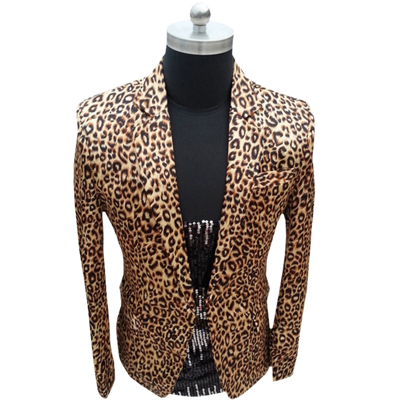 Men's Slim Fit Blazer With Leopard Print | Plus Size