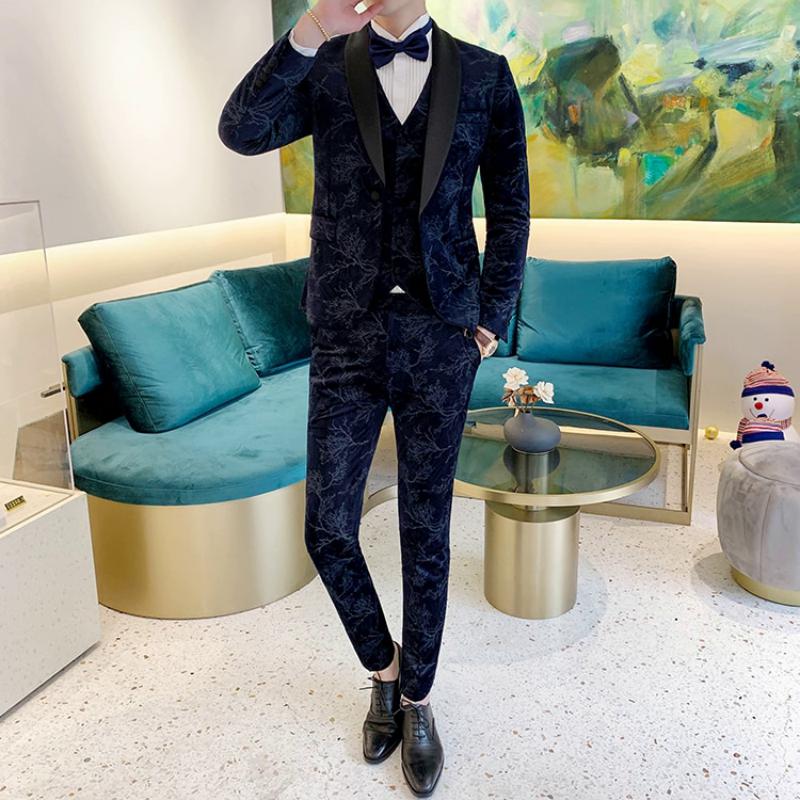 Men's Slim Fit Velvet Suit | Blazer & Vest & Pants