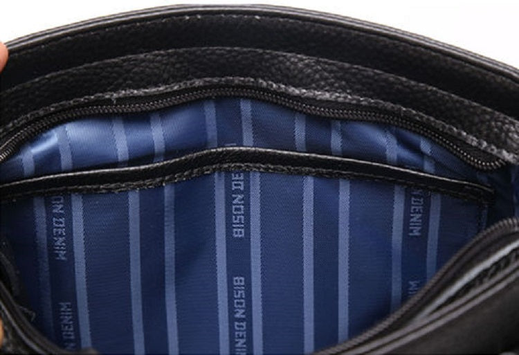 Men's Genuine Leather Shoulder Bag With Fastener