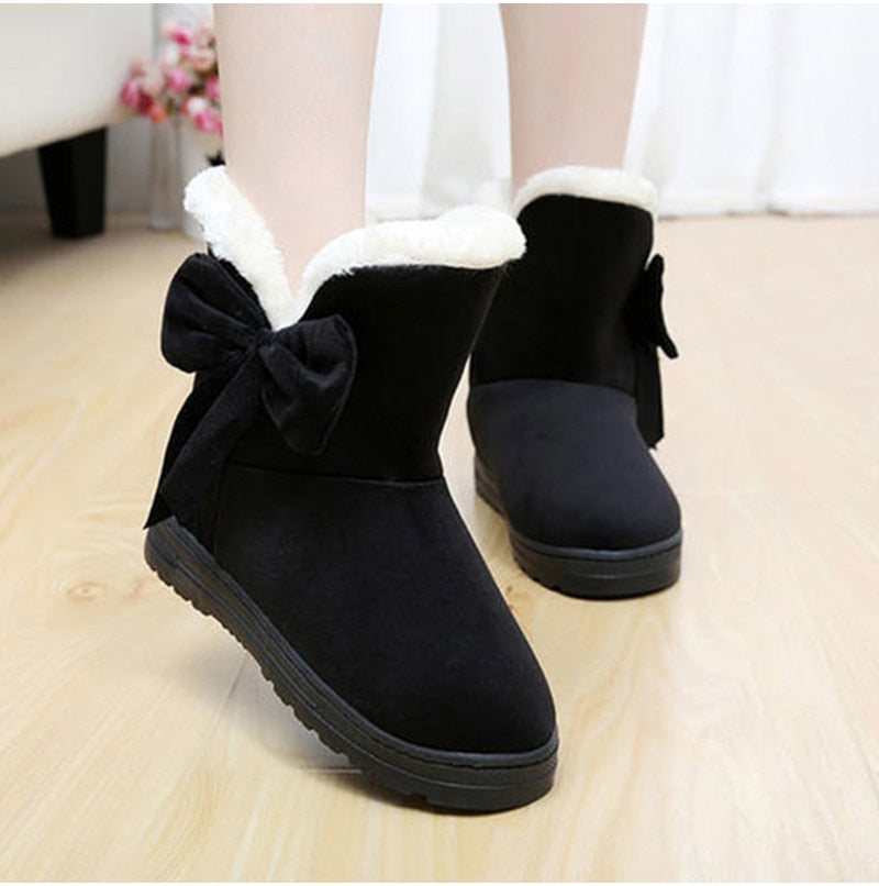 Women's Winter Suede Snow Boots With Bows