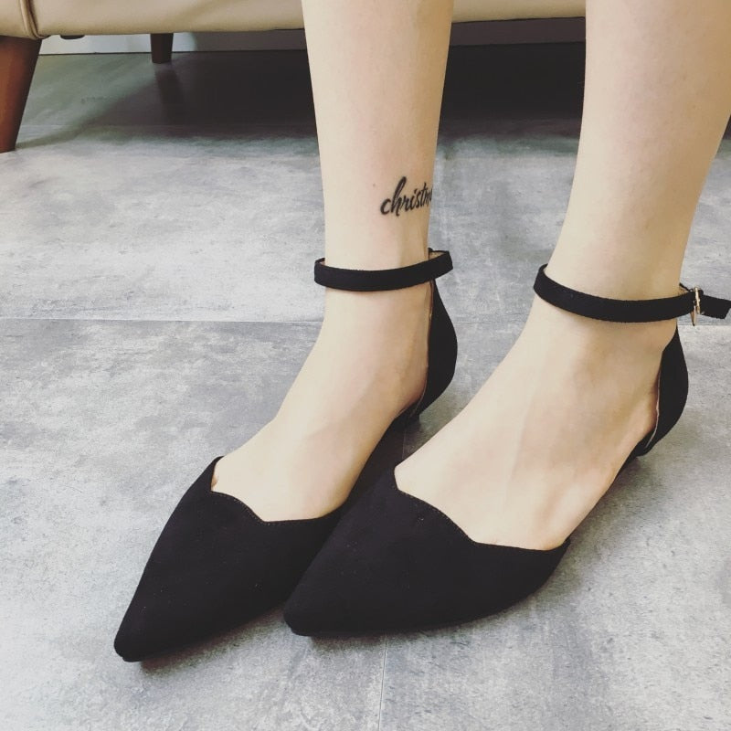 Women's Buckle Strap Pointed Toe Flat Pumps