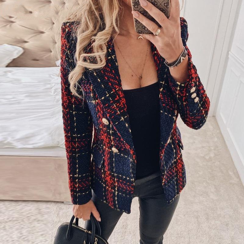 Women's Autumn Double Breasted Warm Tweed Blazer