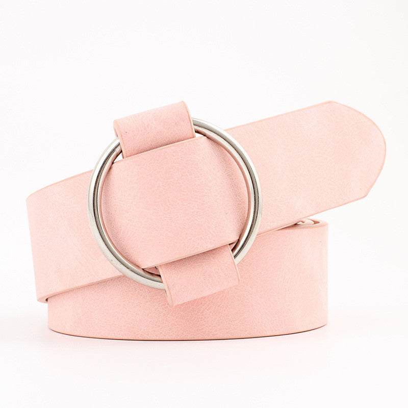Women's Casual Leather Belt With Round Buckle