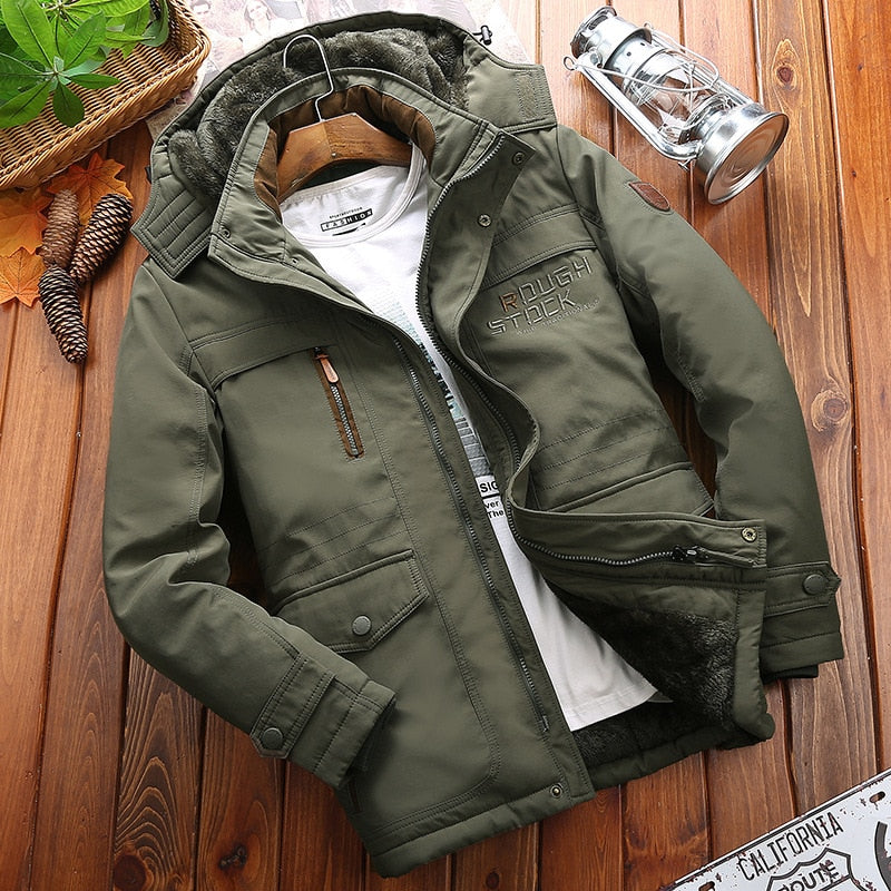 Men's Winter Casual Warm Polyester Hooded Parka