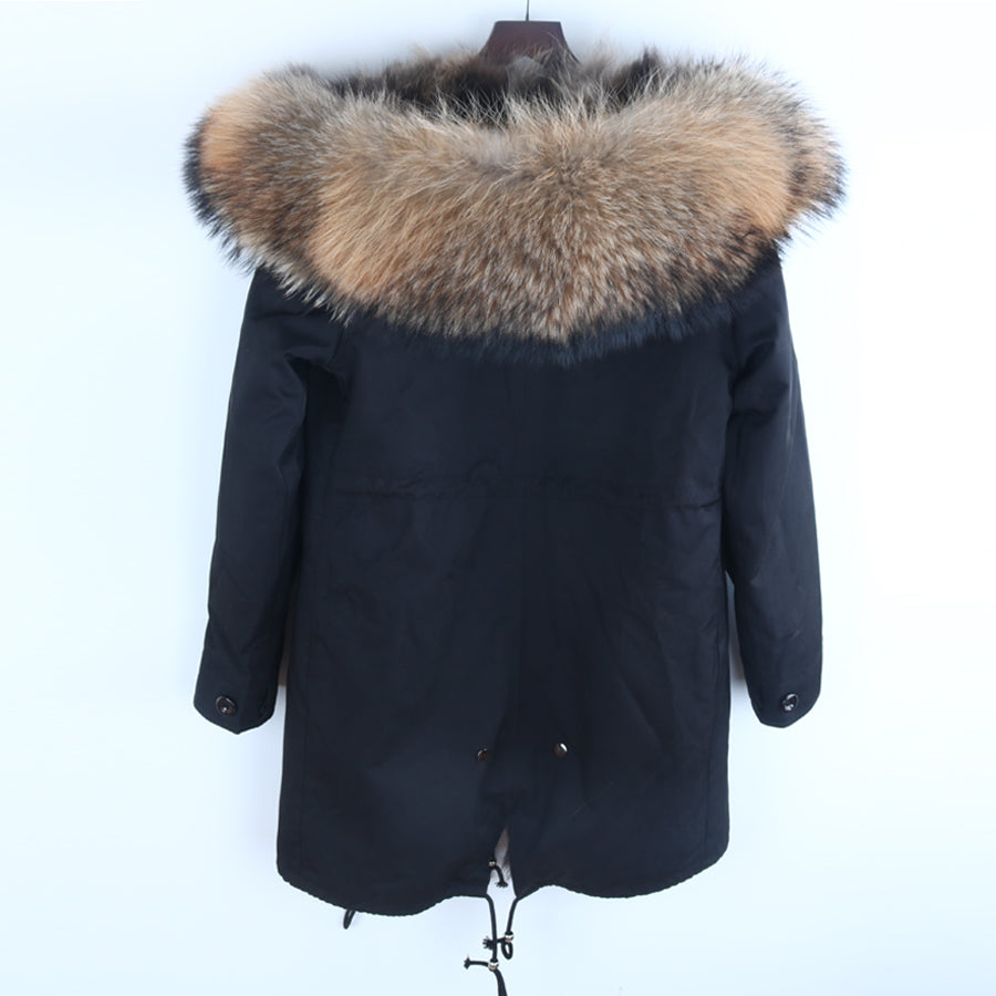 Men's Winter Casual Buttoned Hooded Parka With Raccoon Fur