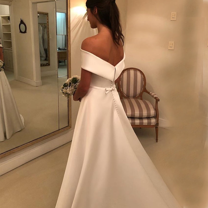 Women's Satin Long Off-Shoulder Wedding Dress