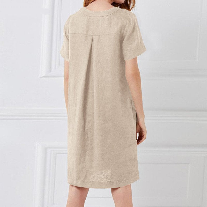 Women's Summer Casual Cotton O-Neck Loose Midi Dress