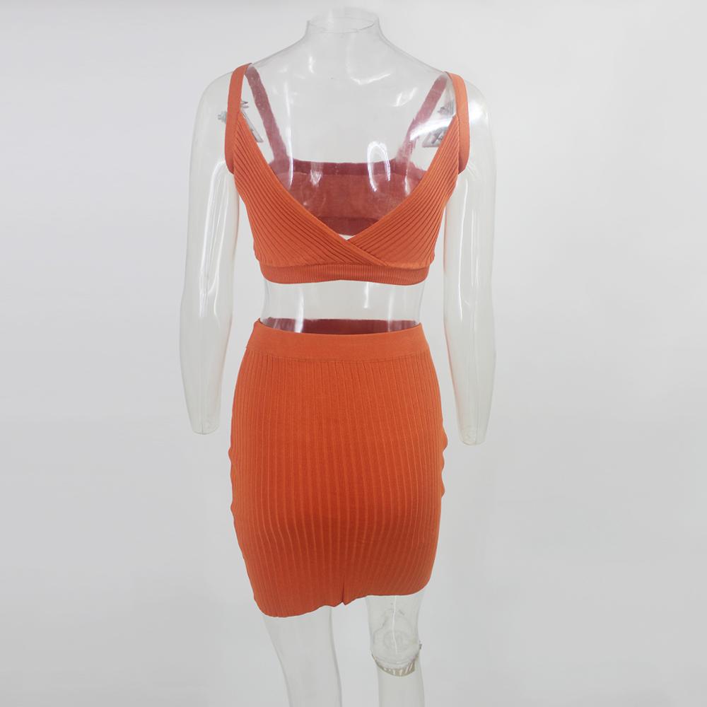Women's V-Neck Knitted Elastic Two-Piece Dress