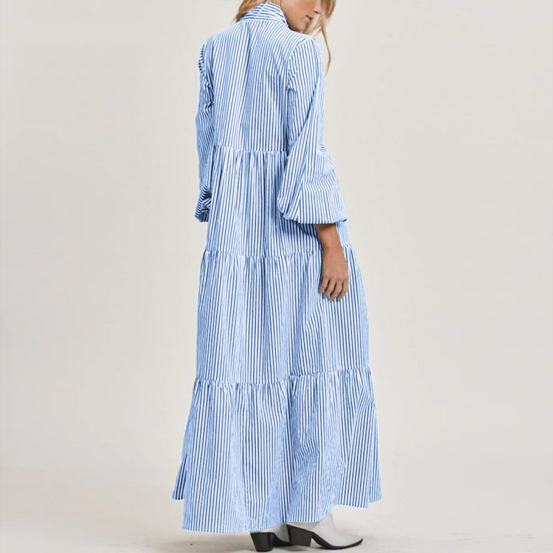 Women's Summer Casual Striped Loose Long Dress With Buttons