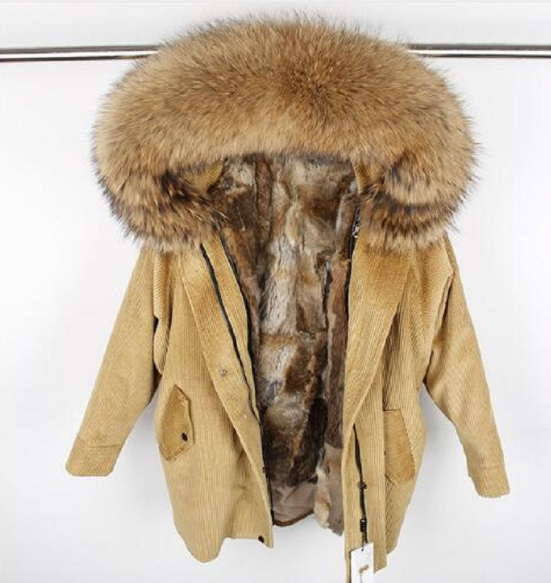 Women's Winter Casual Thick Loose Parka With Rabbit Fur
