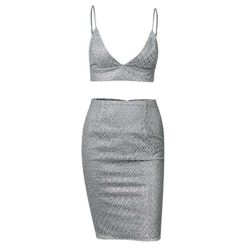 Women's Summer Casual Sequined V-Neck Two-Piece Dress