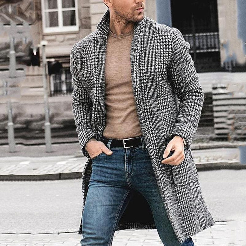 Men's Autumn/Winter Casual Woolen Long Coat | Plus Size