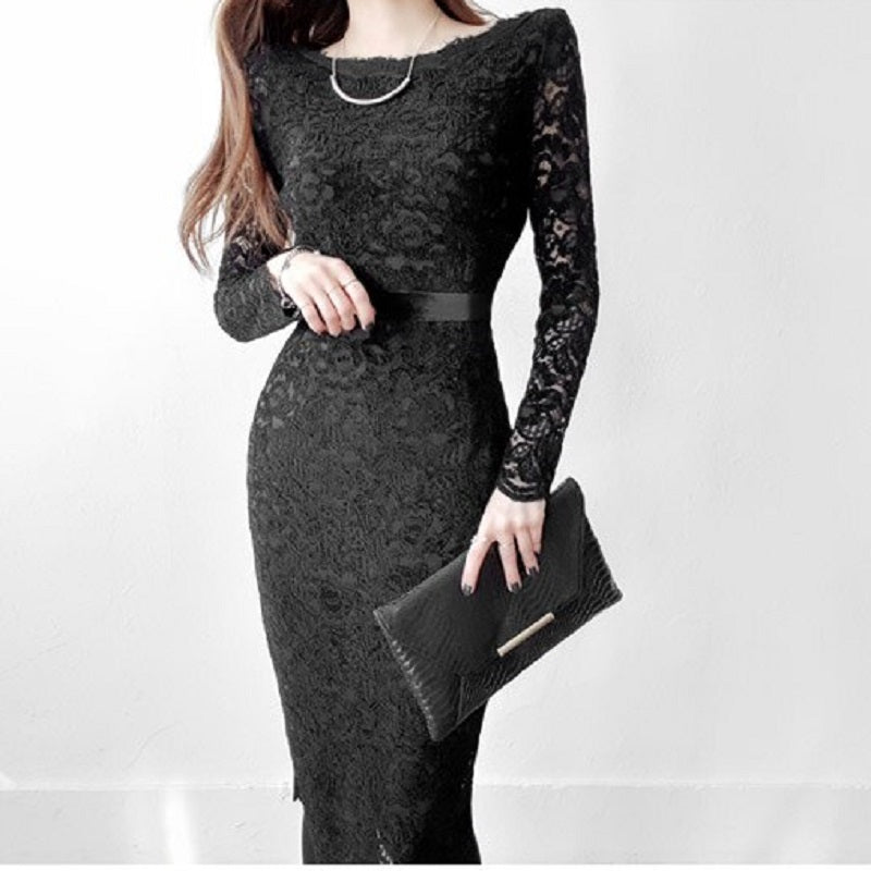 Women's Summer Sheath Long-Sleeved Lace Dress