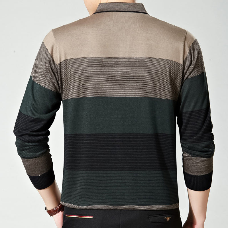 Men's Casual Long Sleeved Striped Polo
