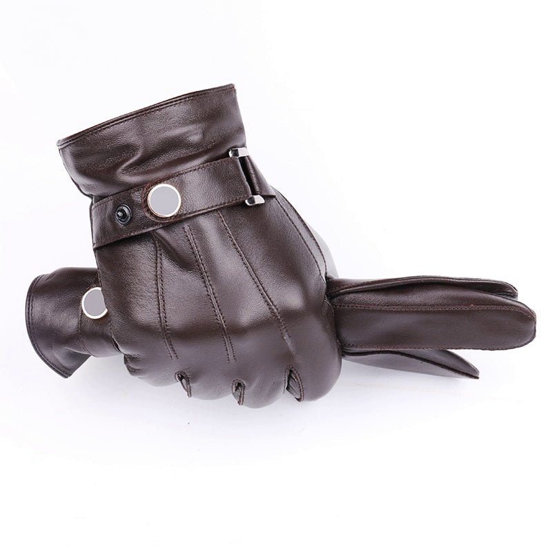 Men's Winter/Autumn Genuine Leather Touch Screen Gloves
