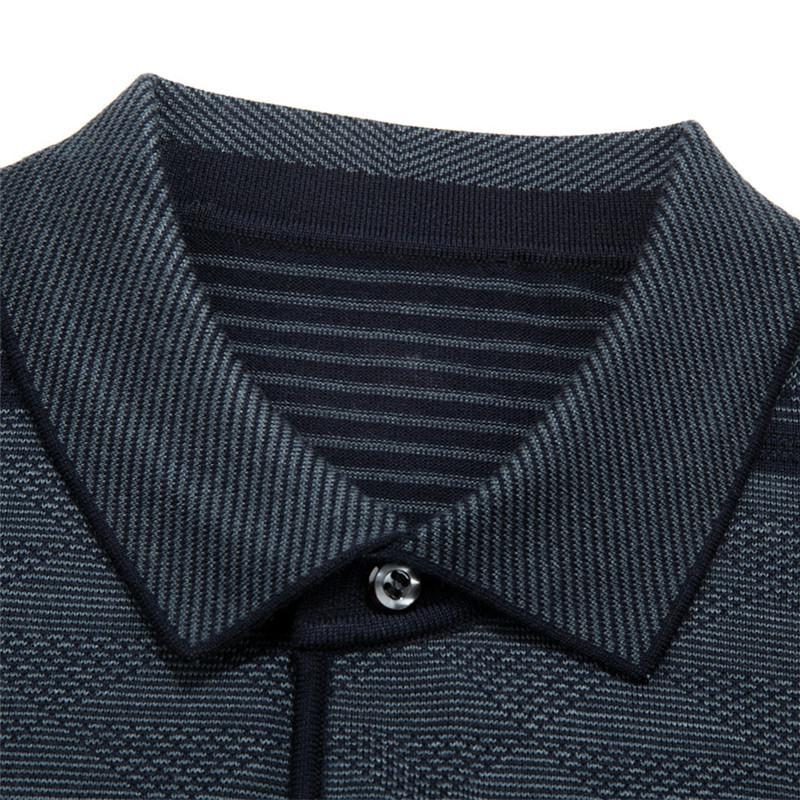 Men's Casual Striped Long Sleeved Polo