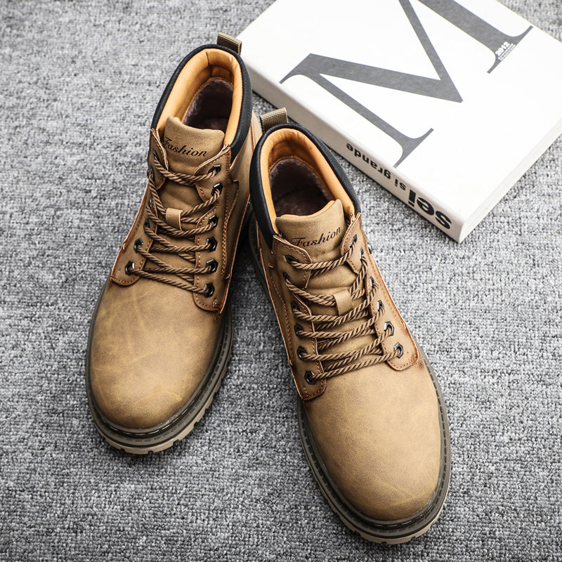 Men's Winter Warm Fur Lace Up Leather Boots