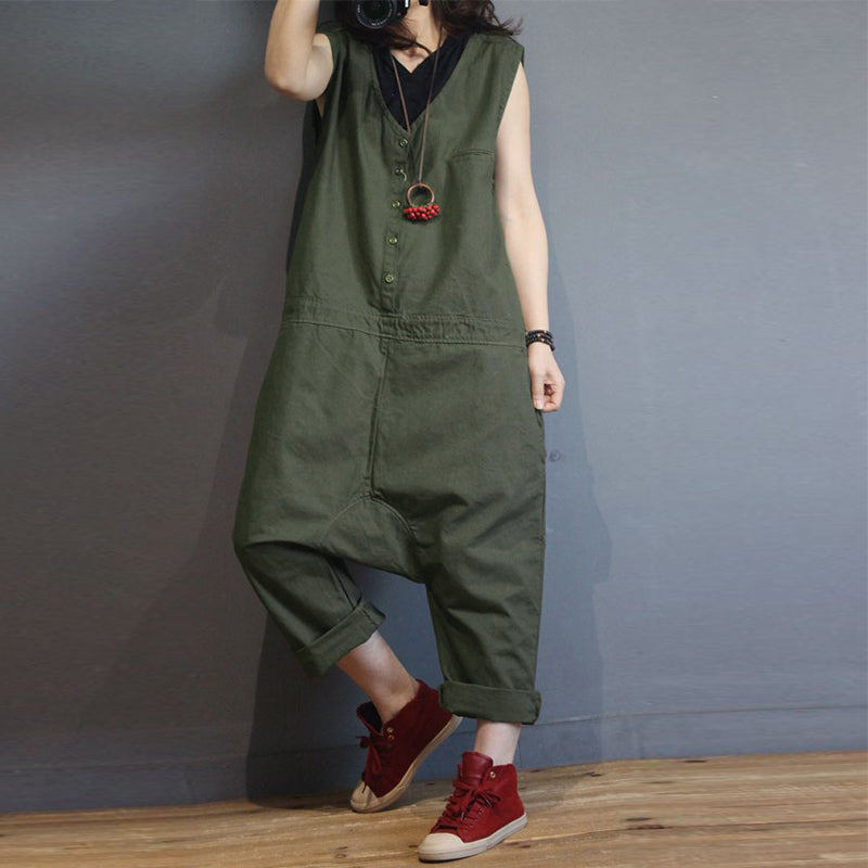 Women's Summer Casual Cotton Loose Sleeveless Overall