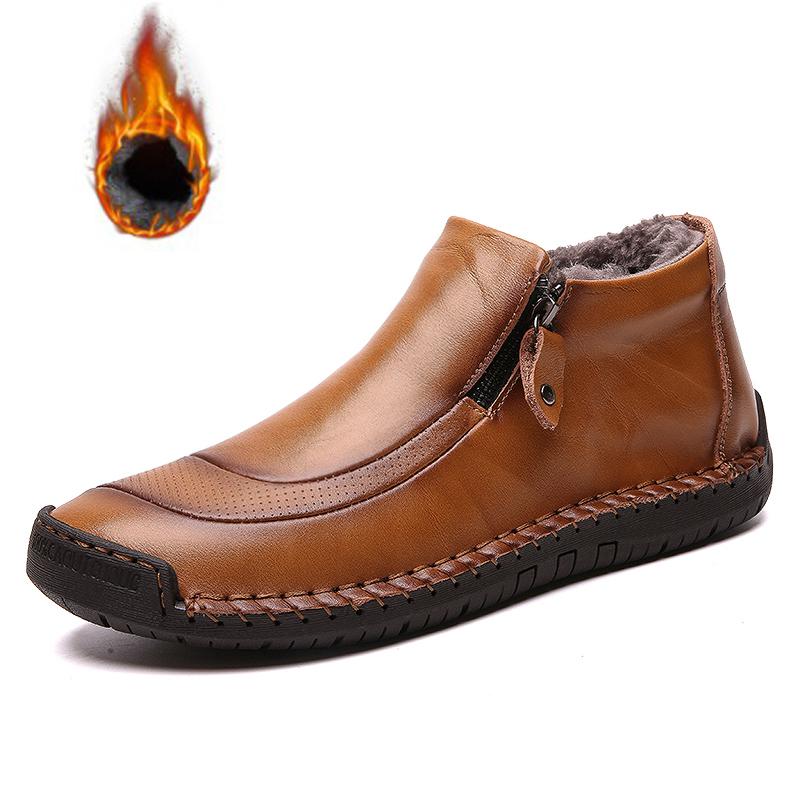 Men's Winter Leather Ankle Boots | Plus Size