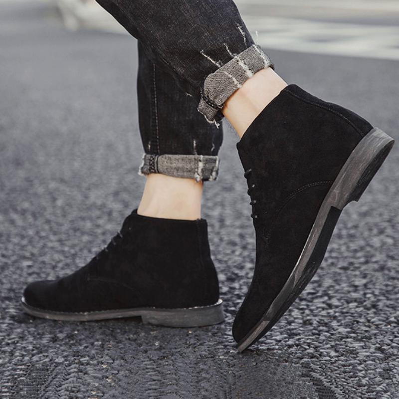 Men's Winter Leather Ankle Boots With Pointed Toe