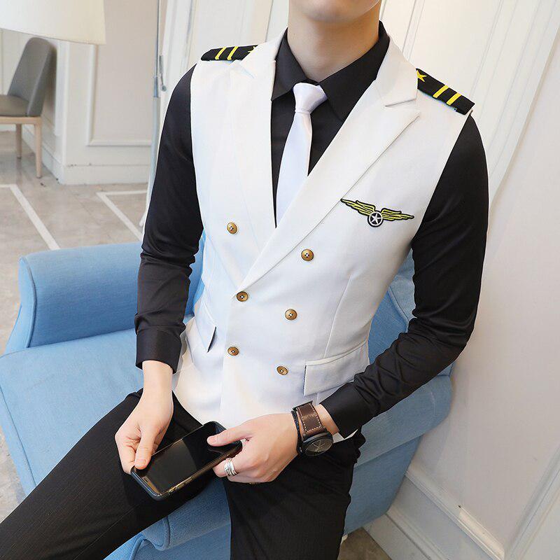 Men's Casual Double Breasted Vest With Epaulets